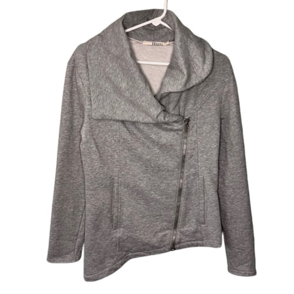 Ellison Asymmetrical Hem Moto Fleece Sweater Jacket, Size Small